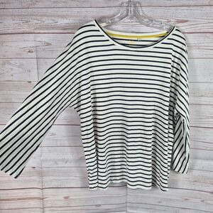 Boden I'm Super Soft On You Size 10 Medium White Black Striped Top Comfy Cozy
